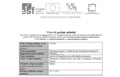 18. 5. 2015 Výzva k podání nabídek na veřejnou zakázku 