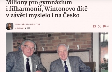 Miliony pro gymnázium i filharmonii, Wintonovo dítě v závěti myslelo i na Česko